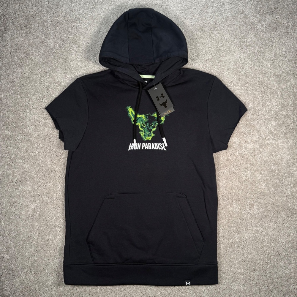 NWT Under Armour Project Rock Iron Paradise Sleeveless Hoodie Black Mens Small